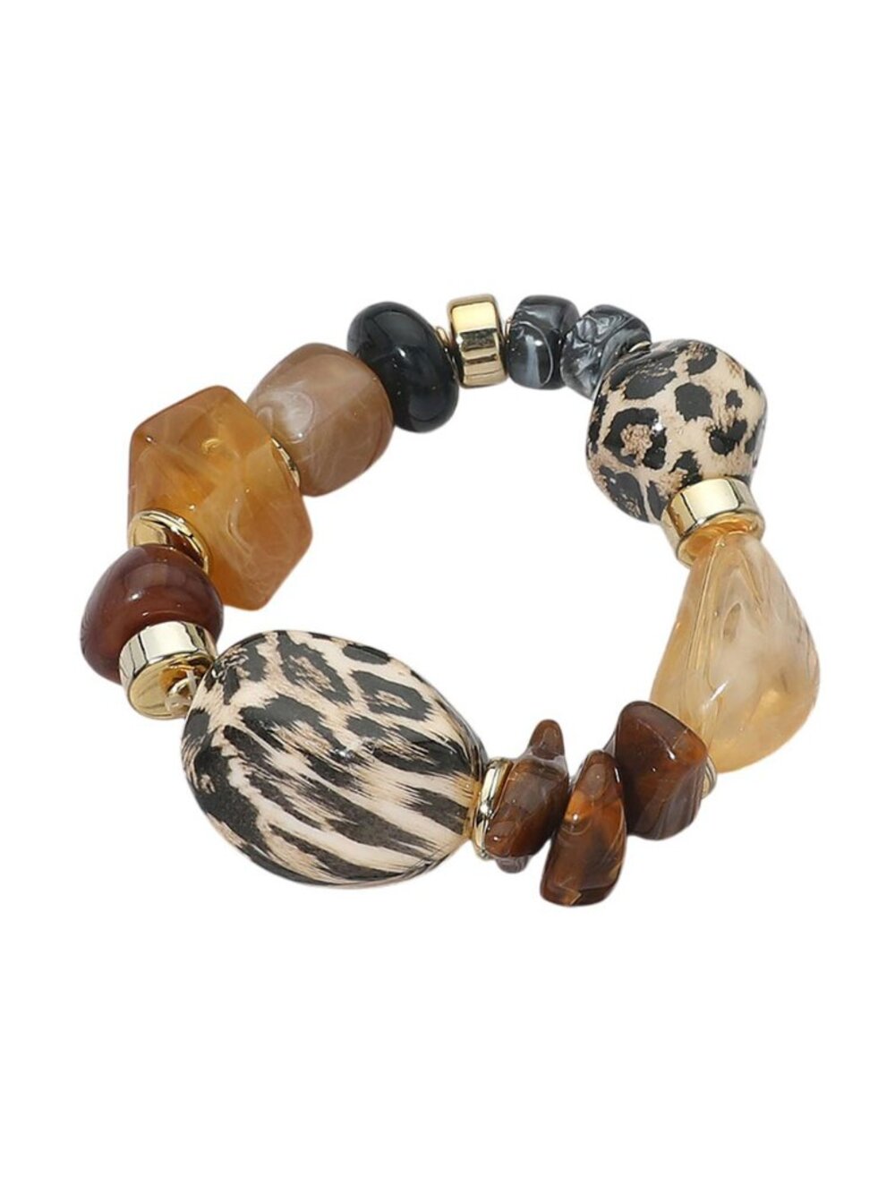 Chunky Multi Color Animal Print Pebble Accent Beaded Stretch Bracelet